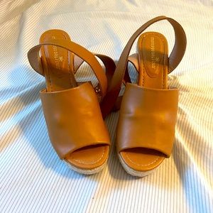 Size 9 tan peep toe wedges.